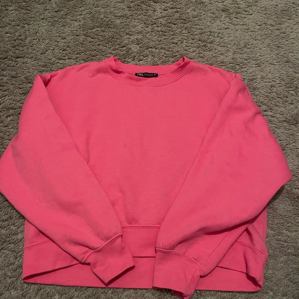 Zara Pink cropped Crewneck Sweatshirt